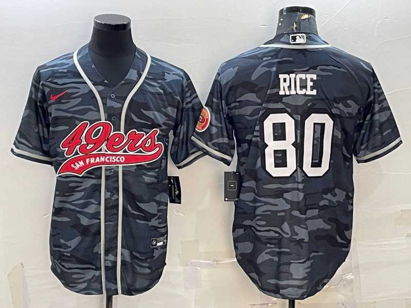 Men%27s San Francisco 49ers #80 Jerry Rice Grey Camo With Patch Cool Base Stitched Baseball Jersey->san francisco 49ers->NFL Jersey